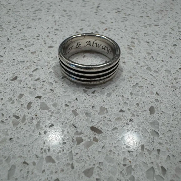 James Avery Silver and Black Striped Men's Ring - Picture 2 of 3